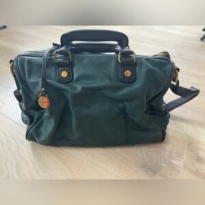 Structured Dark Green Leather Satchel with Top Handle